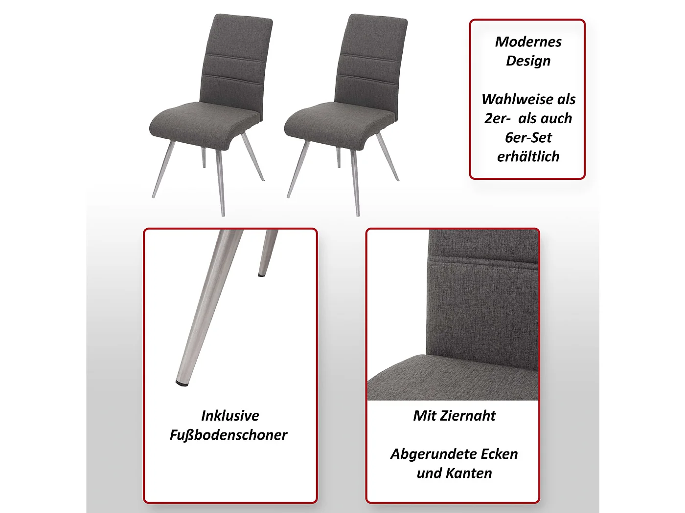 Chaise de salle à manger MCW-G55 (lot de 6),  gris