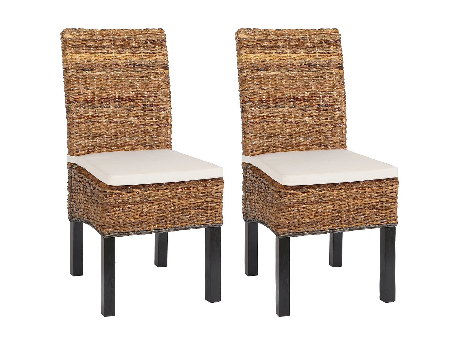 Set 2x sedie intreccio di banano eleganti soggiorno sala pranzo M69 Bali gambe scure con cuscini