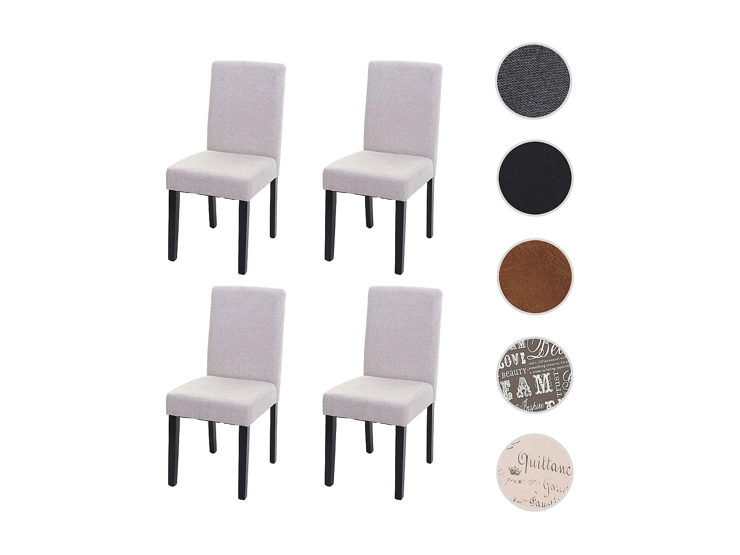 Chaise de salle à manger Littau Schrift (lot de 4),  textile, beige crème, pieds foncés