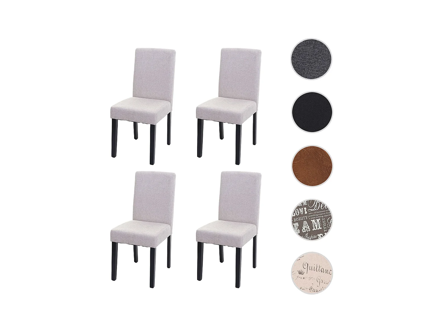 Littau script eetkamerstoel (set van 4),  textiel, crème-beige, donkere poten