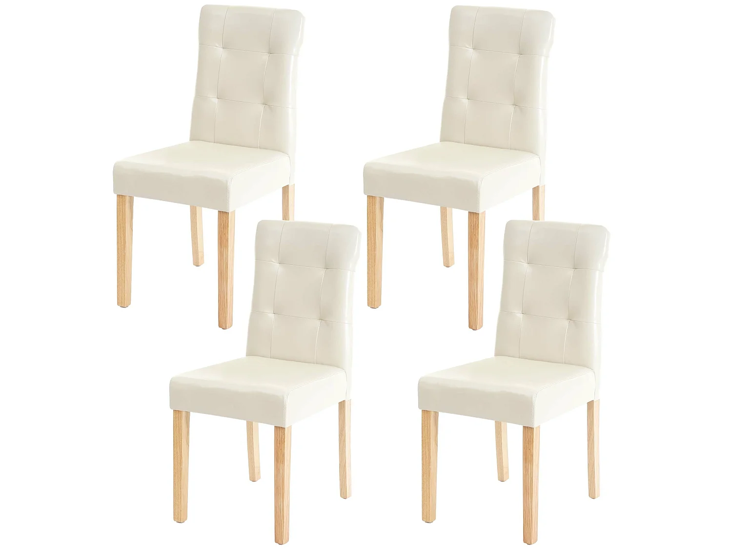 Eetkamerstoel MCW-E58 (set van 4),  kunstleer crème, lichtgekleurde poten