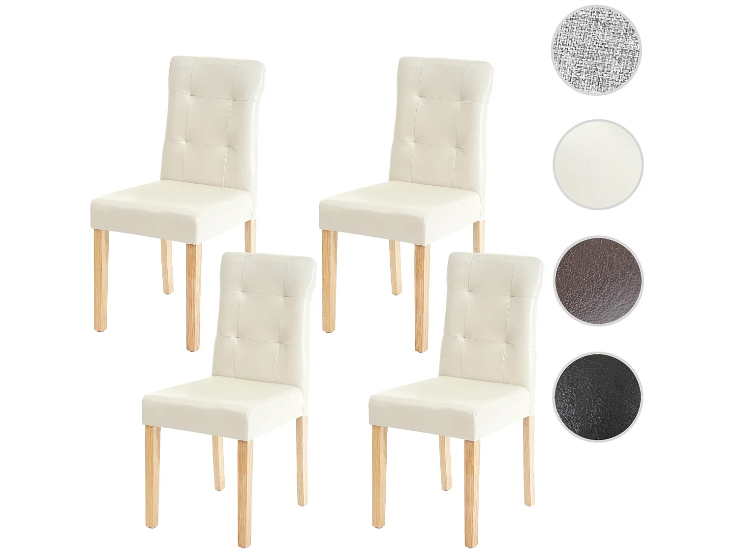 Set 4x sedie sala da pranzo soggiorno MCW-E58 legno ecopelle avorio gambe chiare