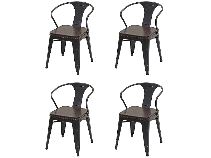 Set 4x sedie design industriale MCW-H10d acciaio verniciato ecopelle marrone