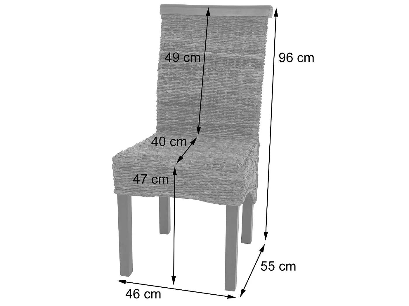 Chaise de salle à manger Manfredonia (lot de 6), Lot de 6 chaises M45, banane tressée, 47x54x93cn, pieds marrons