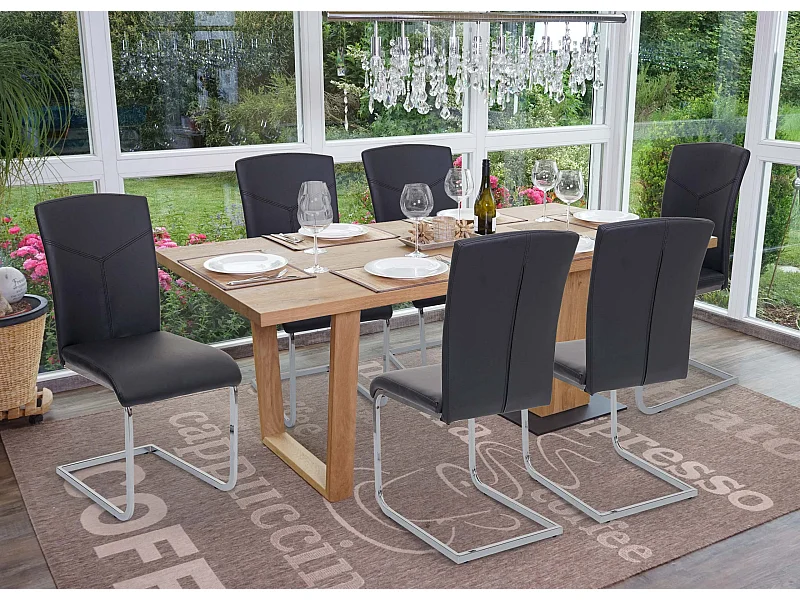 Silla de comedor MCW-F36 (juego de 6),  imitación de cuero, negro