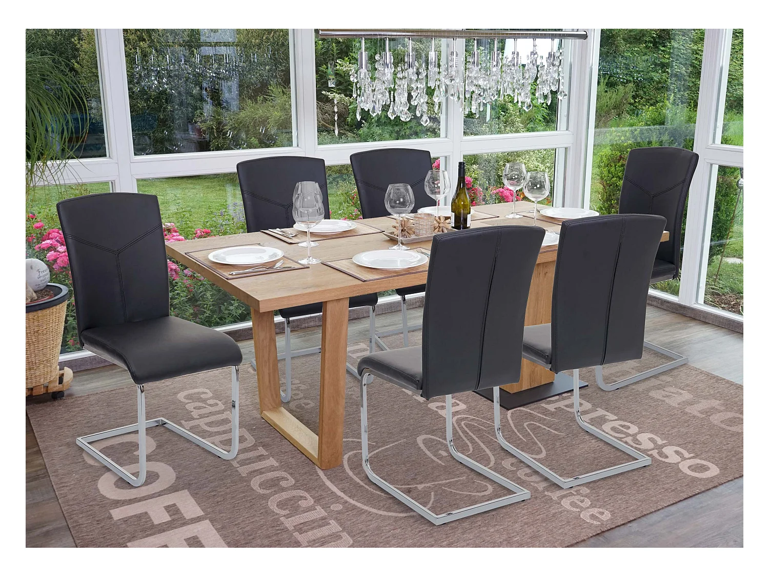 Eetkamerstoel MCW-F36 (set van 6),  kunstleer, zwart