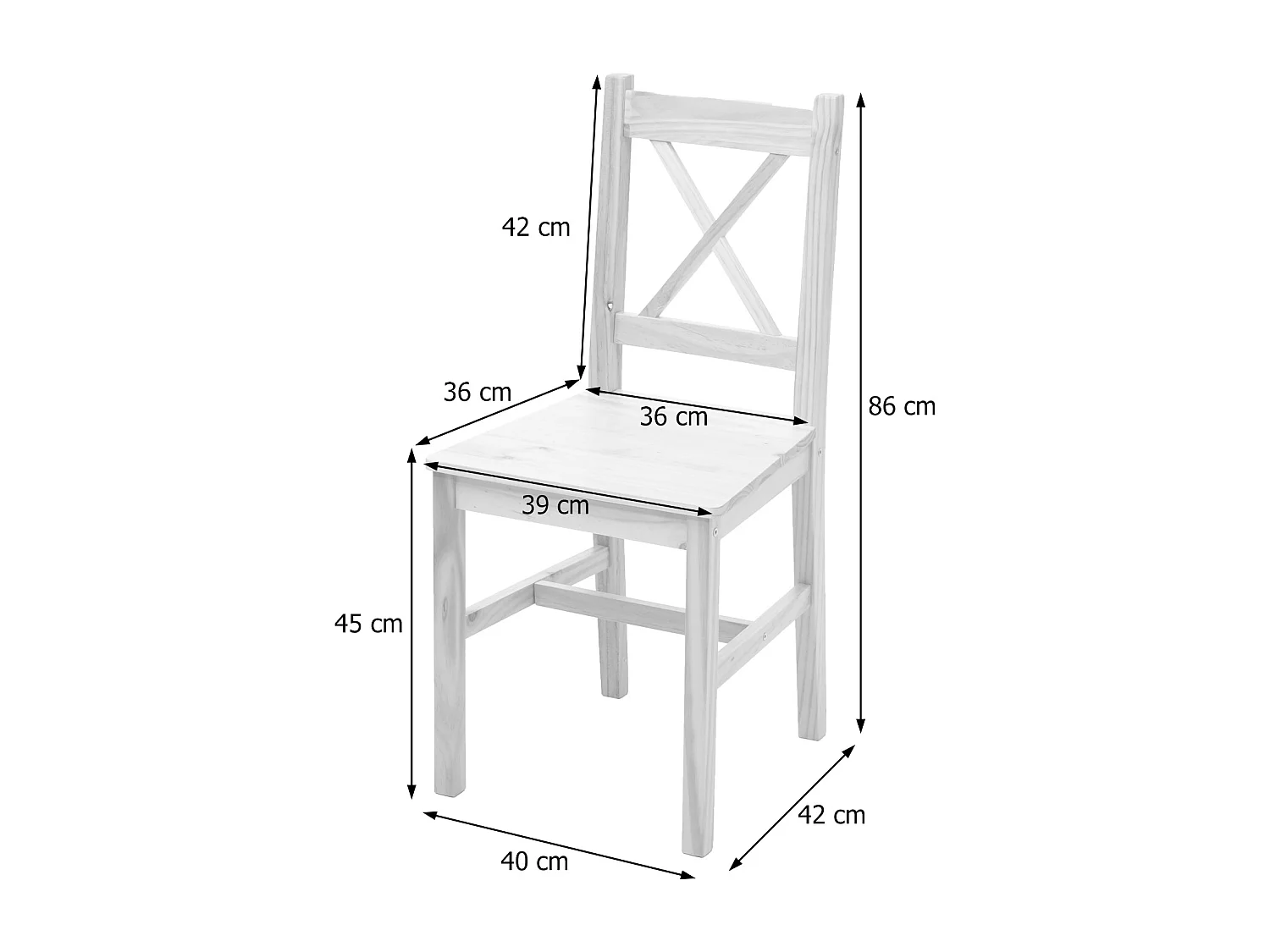 Chaise de salle à manger MCW-F77 (lot de 2),  bois de pin finition lasure
