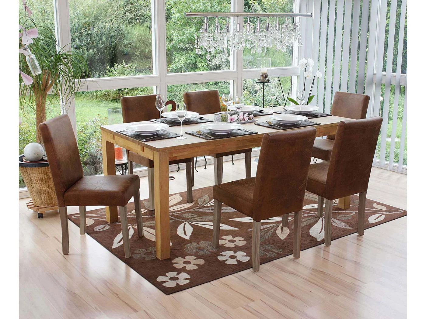 Silla de comedor Littau textil,  imitación de ante, patas marrones