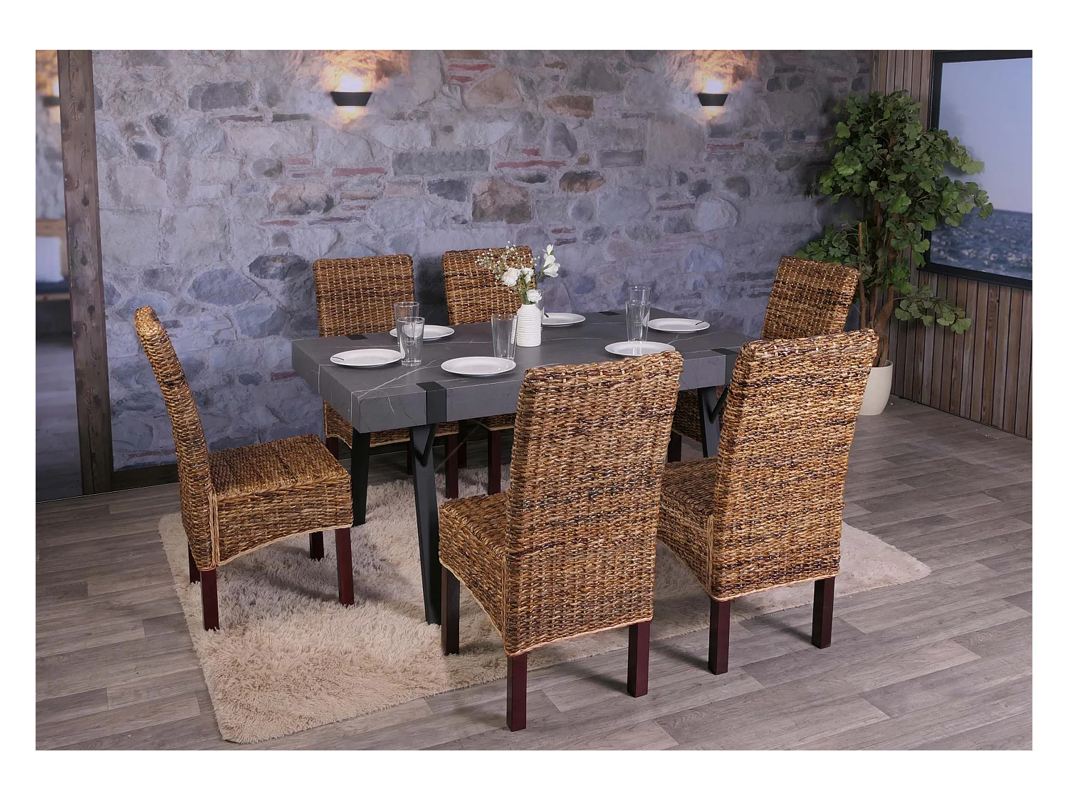 Chaise de salle à manger Loiret (lot de 6),  pieds marrons