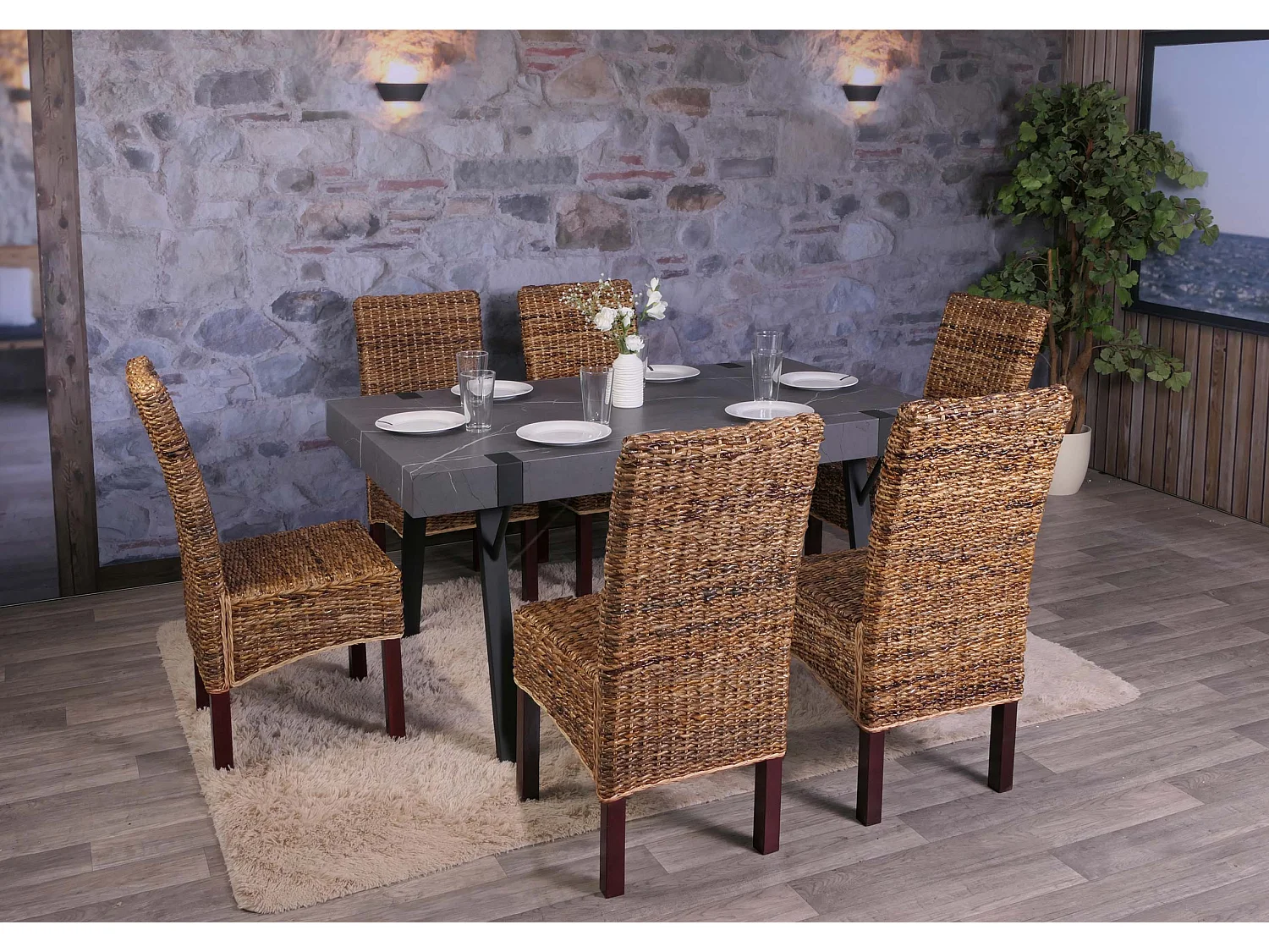 Chaise de salle à manger Loiret (lot de 6),  pieds marrons