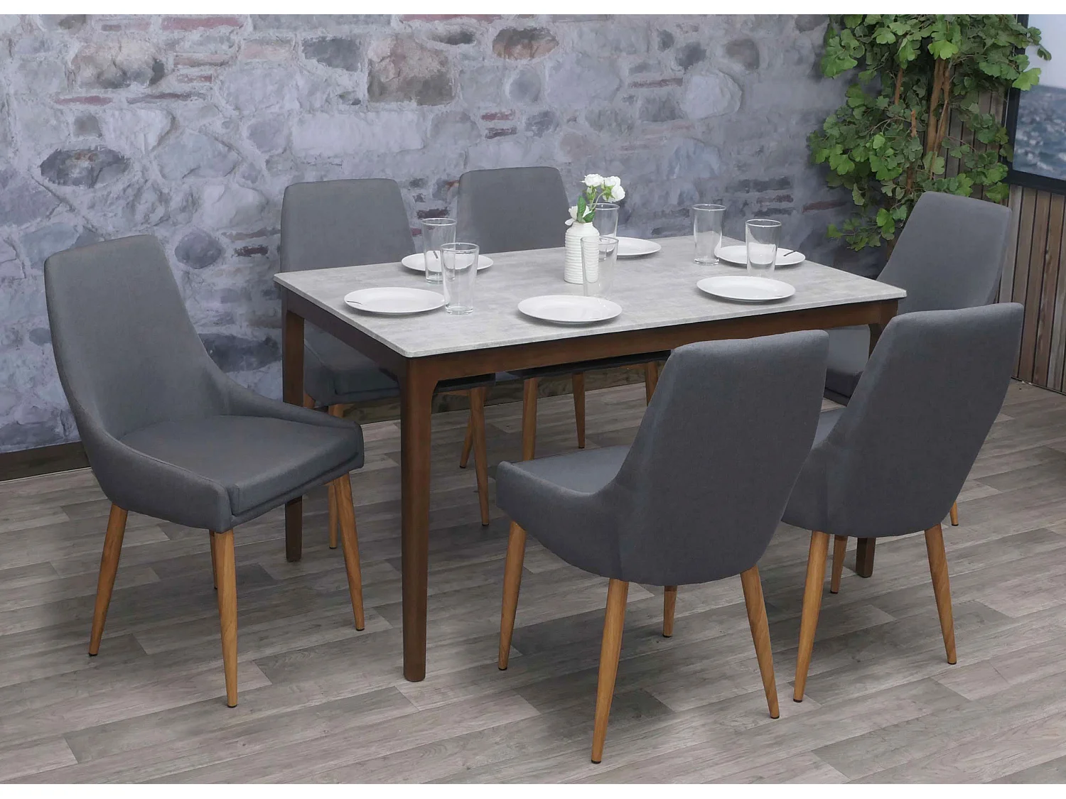 Set 6x sedie imbottite MCW-B44 II design retro anni 50 metallo tessuto grigio scuro