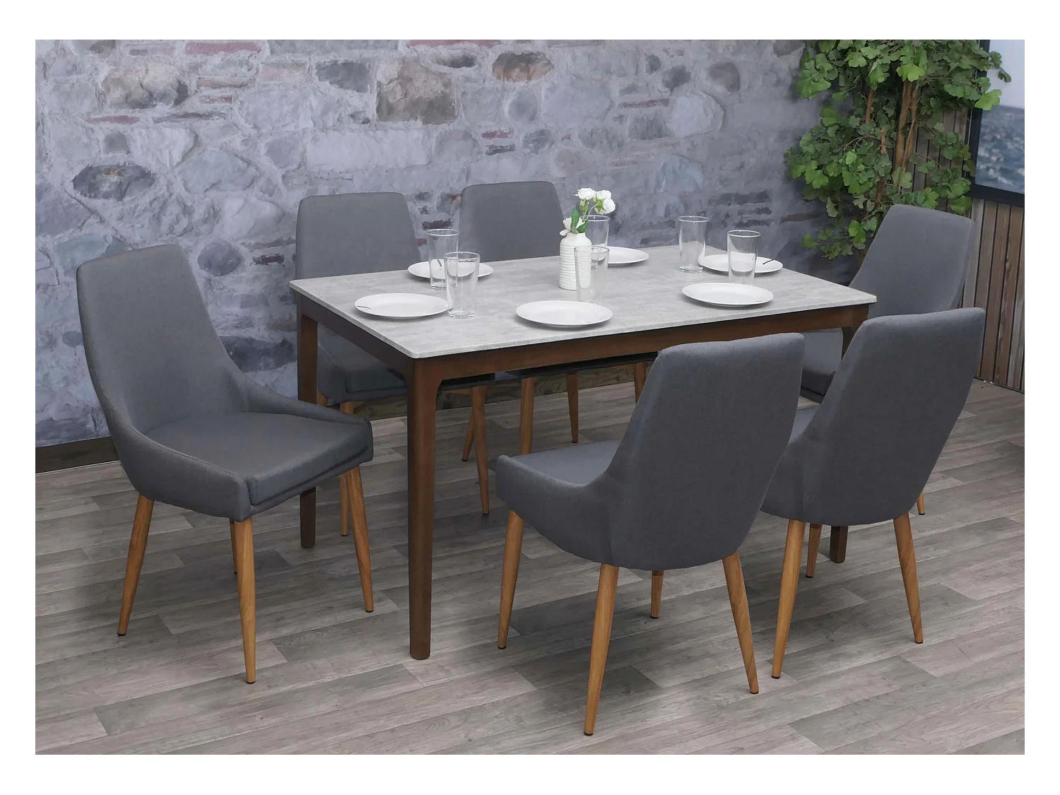 Chaise de salle à manger MCW-B44 II (lot de 6),  tissu gris foncé