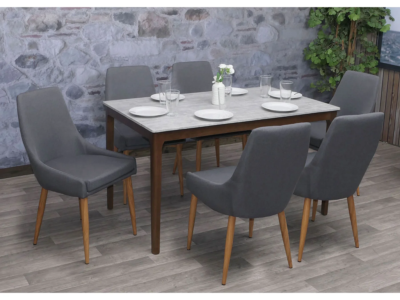 Silla de comedor MCW-B44 II (juego de 6),  tela/textil gris oscuro
