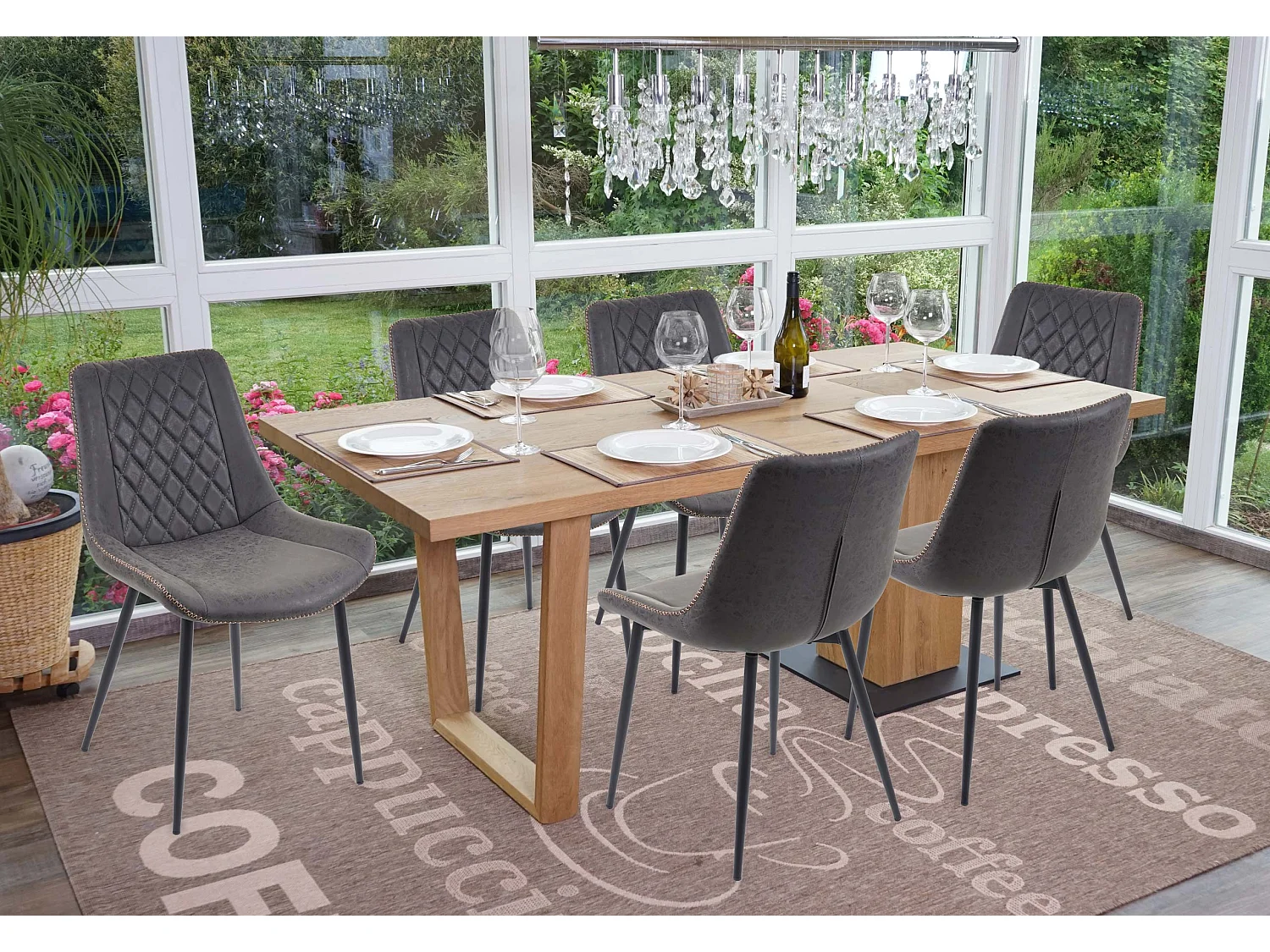 Eetkamerstoel MCW-E56 (set van 6),  imitatie suède donkergrijs