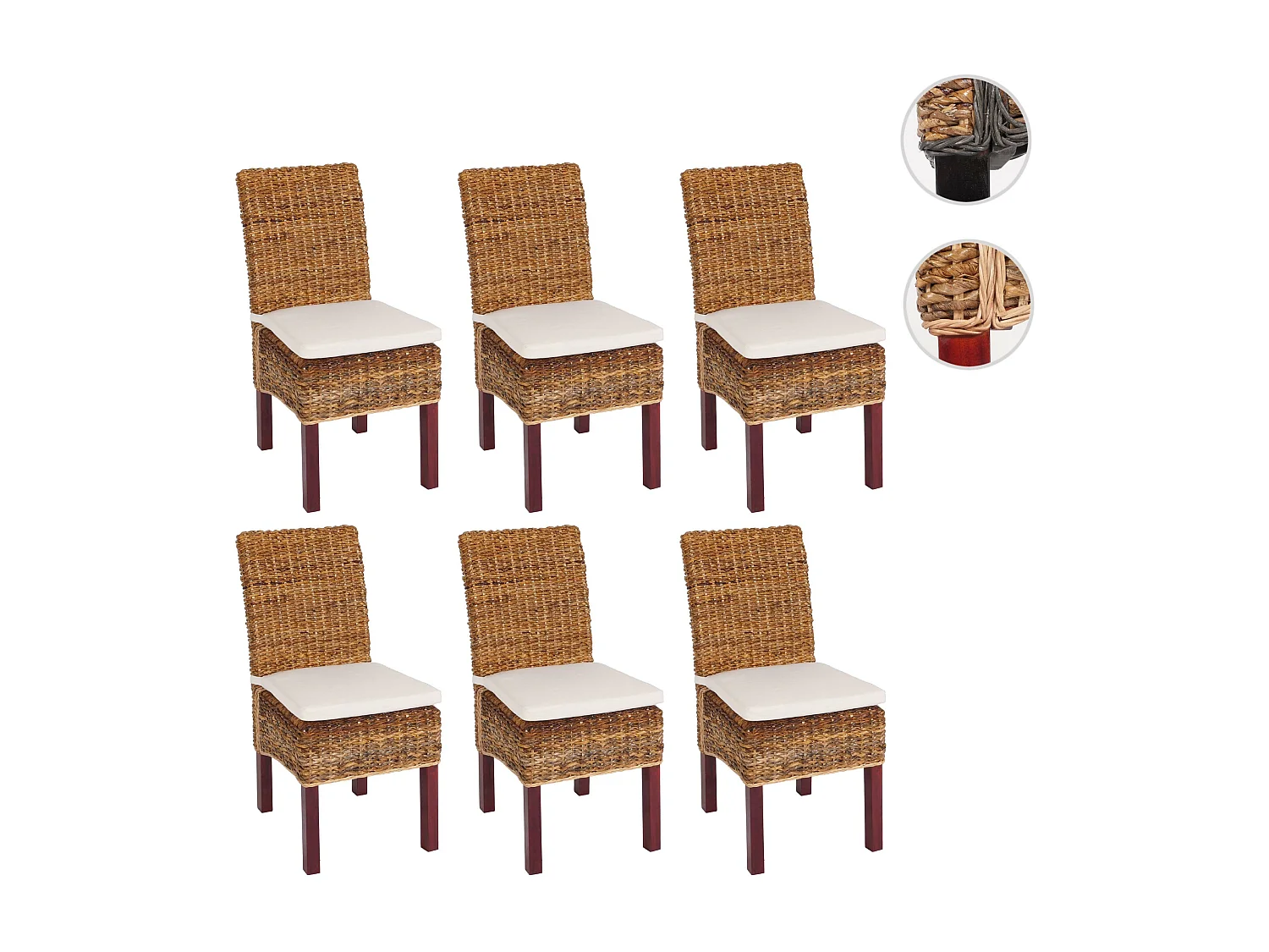 Chaise de salle à manger Loiret (lot de 6),  pieds marrons, avec coussins