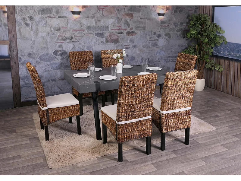 Set 6x sedie intreccio di banano eleganti soggiorno sala pranzo M69 Bali gambe scure con cuscini