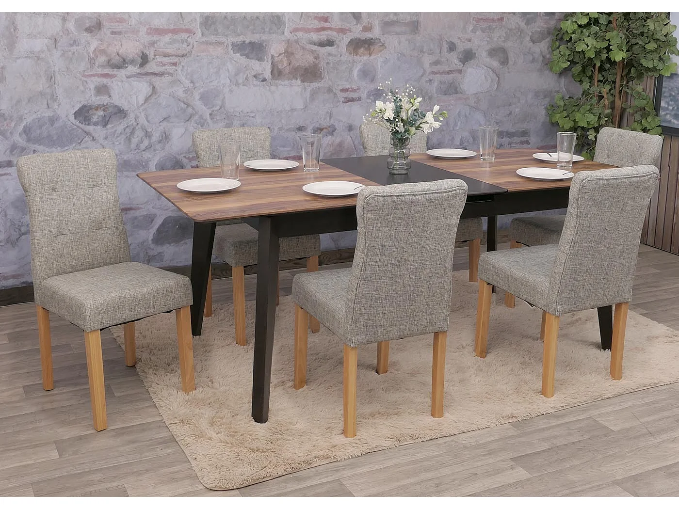 Eetkamerstoel MCW-E58 (set van 2),  stof/textiel grijs, lichte poten