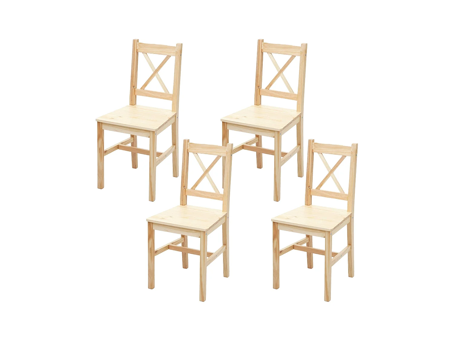 Set 4x sedie country classica cucina soggiorno MCW-F77 legno massello 42x40x86cm legno chiaro