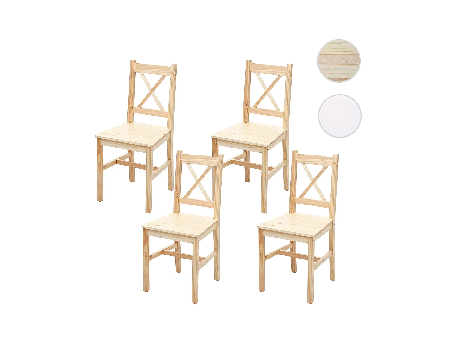 Set 4x sedie country classica cucina soggiorno MCW-F77 legno massello 42x40x86cm legno chiaro