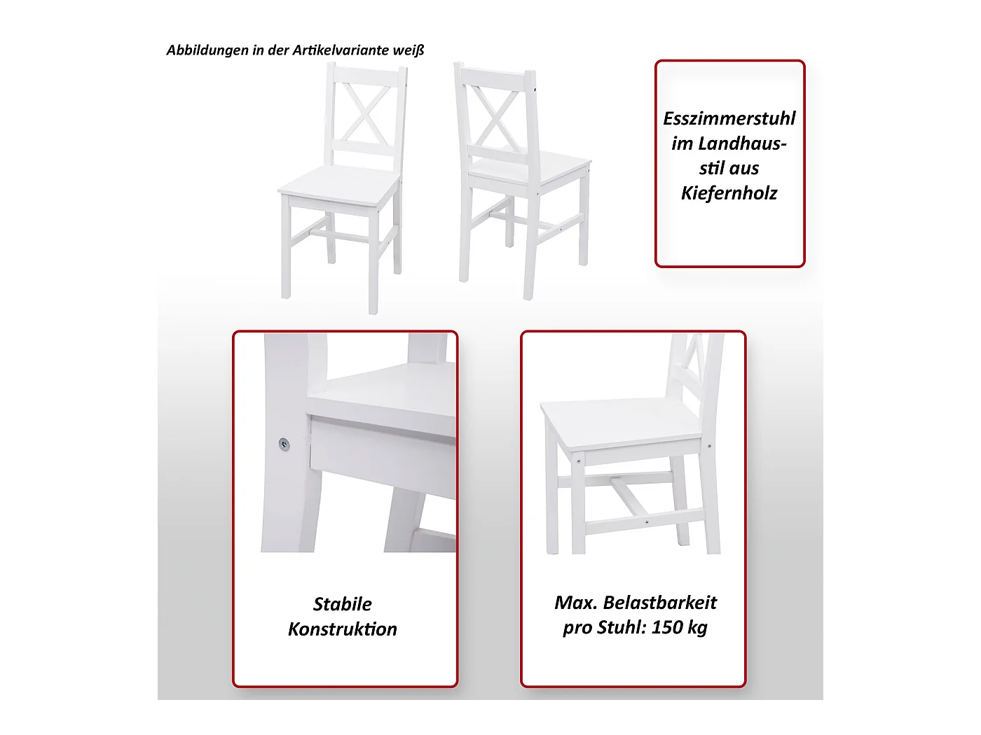 Set 4x sedie country classica cucina soggiorno MCW-F77 legno massello 42x40x86cm legno chiaro