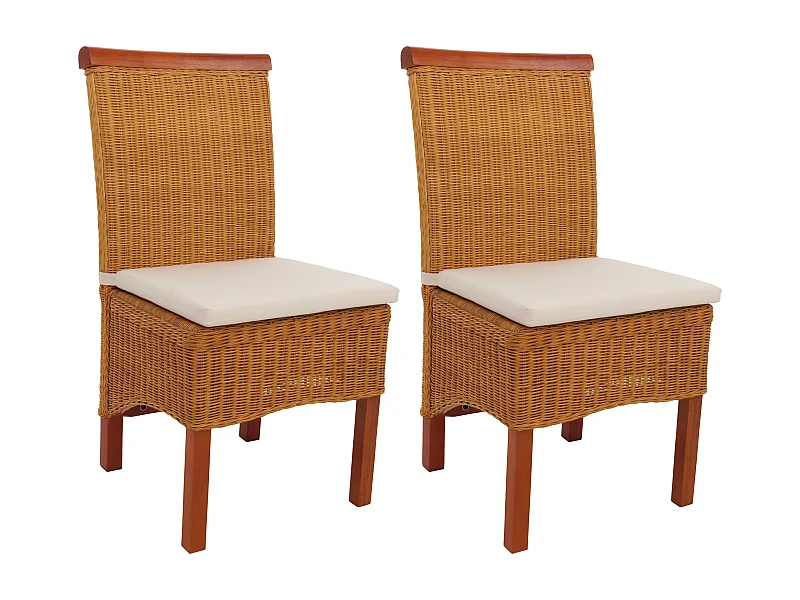 Set 2x sedie rattan vimini eleganti soggiorno sala pranzo M42 97x46x50cm con cuscini