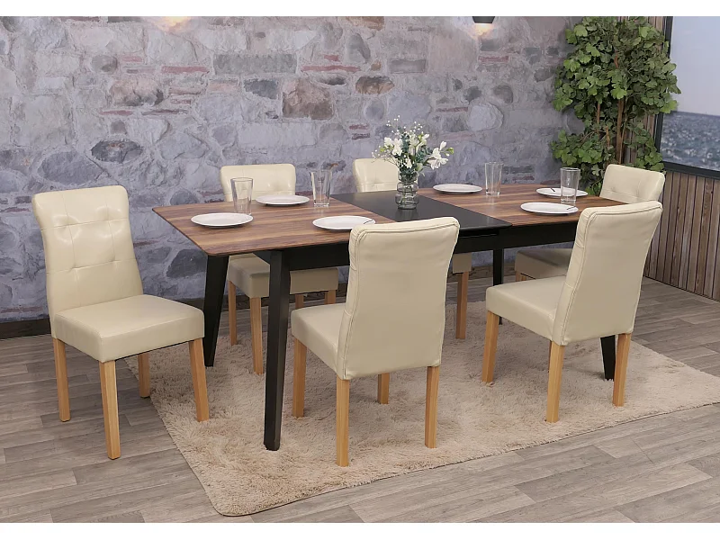 Set 6x sedie sala da pranzo soggiorno MCW-E58 legno ecopelle avorio gambe chiare