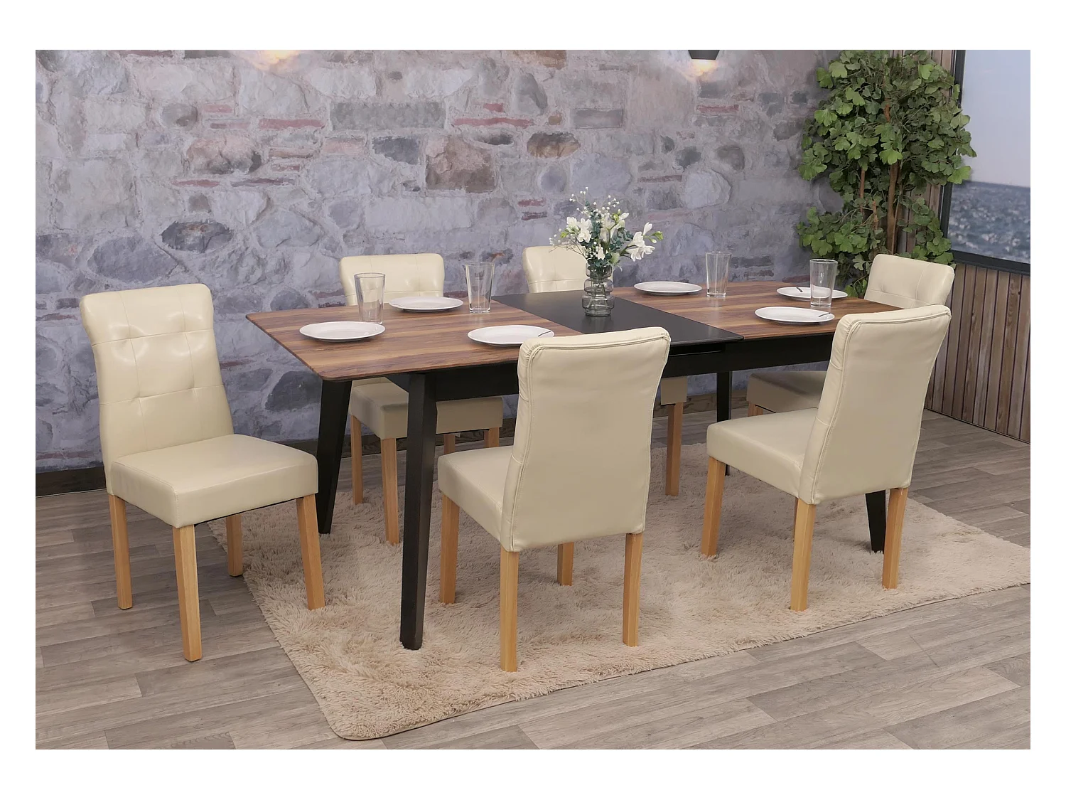 Chaise de salle à manger MCW-E58 (lot de 6),  similicuir crème, pieds clairs