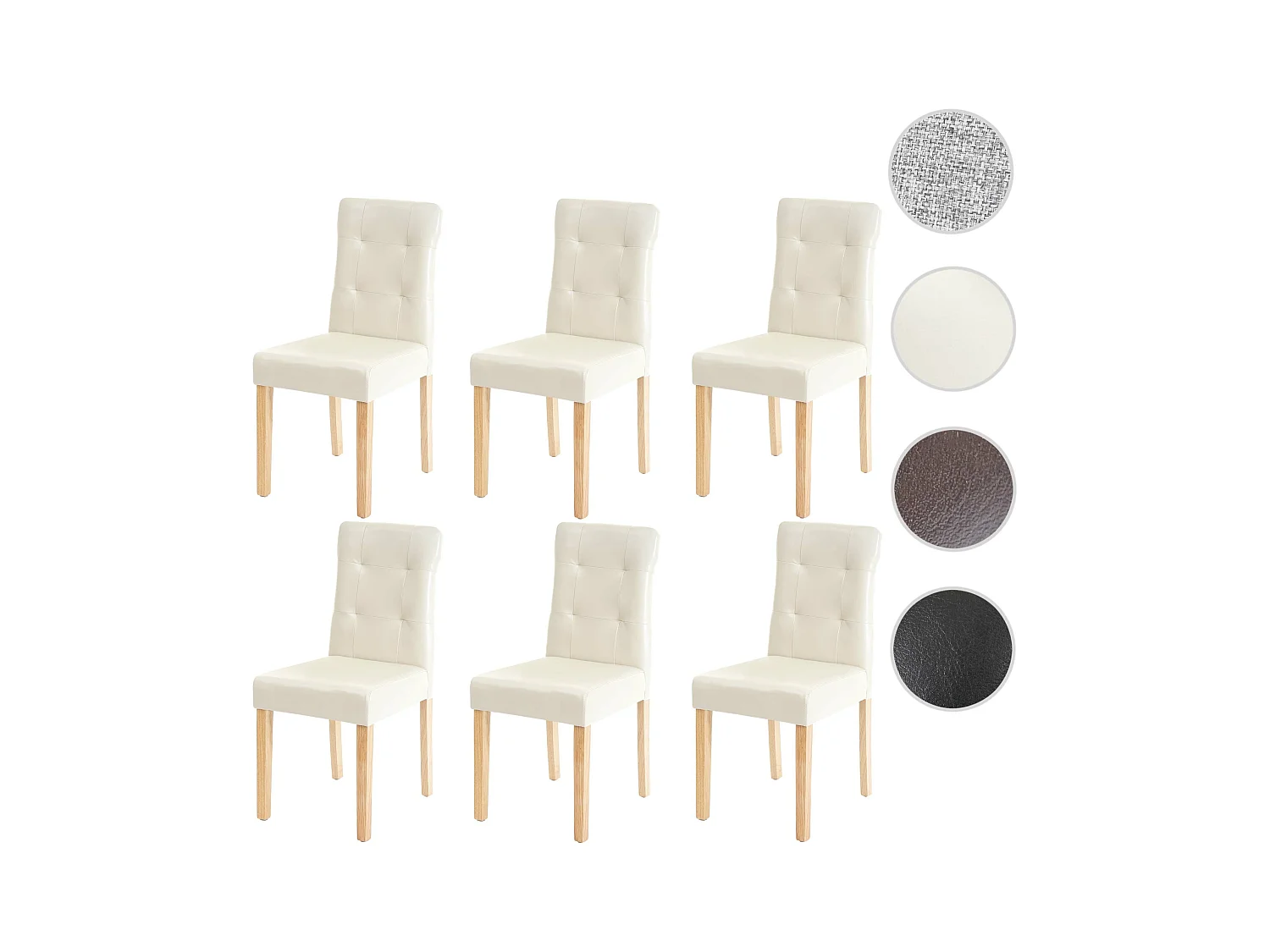 Silla de comedor MCW-E58 (juego de 6),  polipiel crema, patas claras