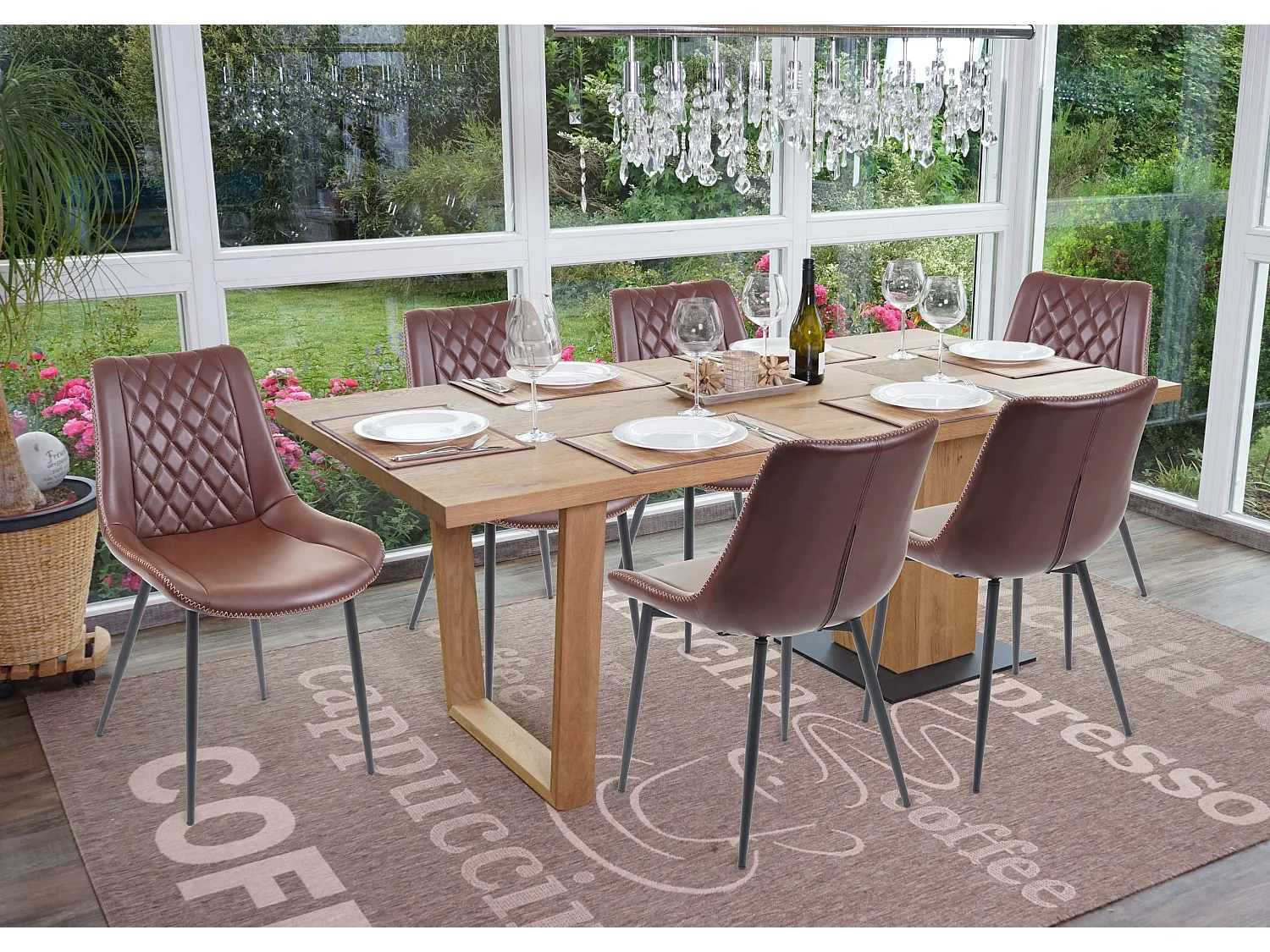 Eetkamerstoel MCW-E56 (set van 6),  kunstleer bruin