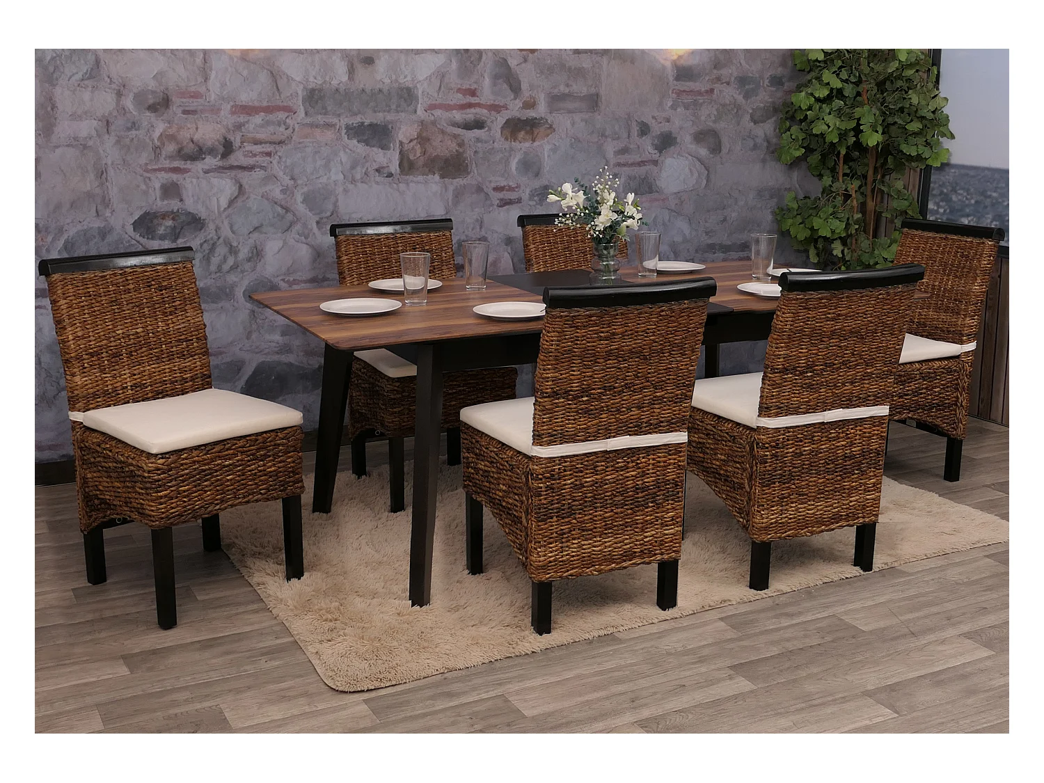 Chaise de salle à manger Acireale (lot de 6),  pieds foncés, avec coussin