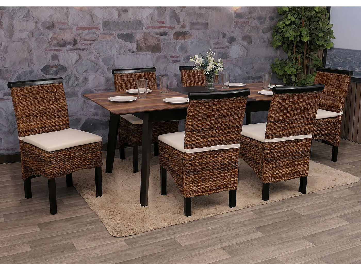 Chaise de salle à manger Acireale (lot de 6),  pieds foncés, avec coussin