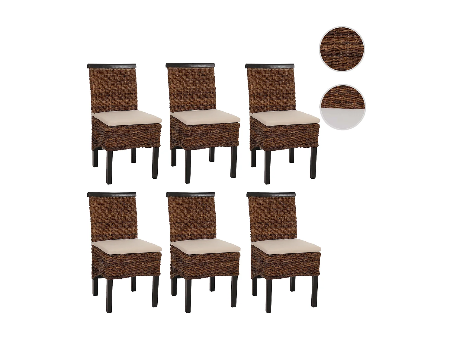 Chaise de salle à manger Acireale (lot de 6),  pieds foncés, avec coussin