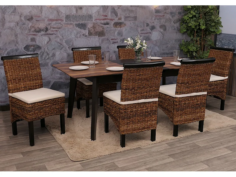 Set 6x sedie intreccio di banano eleganti soggiorno sala pranzo M45 gambe scure con cuscini