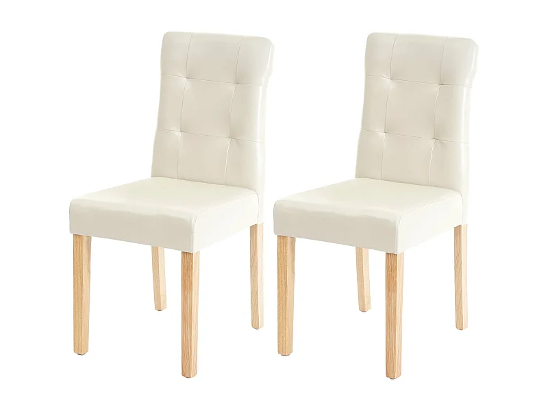 Eetkamerstoel MCW-E58 (set van 2),  kunstleer crème, lichtgekleurde poten