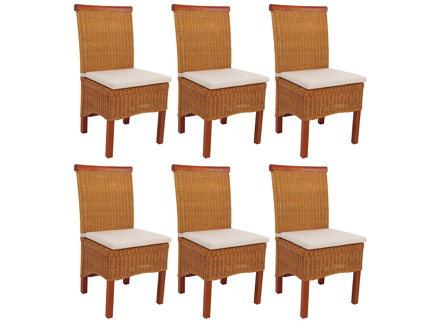 Set 6x sedie rattan vimini eleganti soggiorno sala pranzo M42 97x46x50cm ~ con cuscini