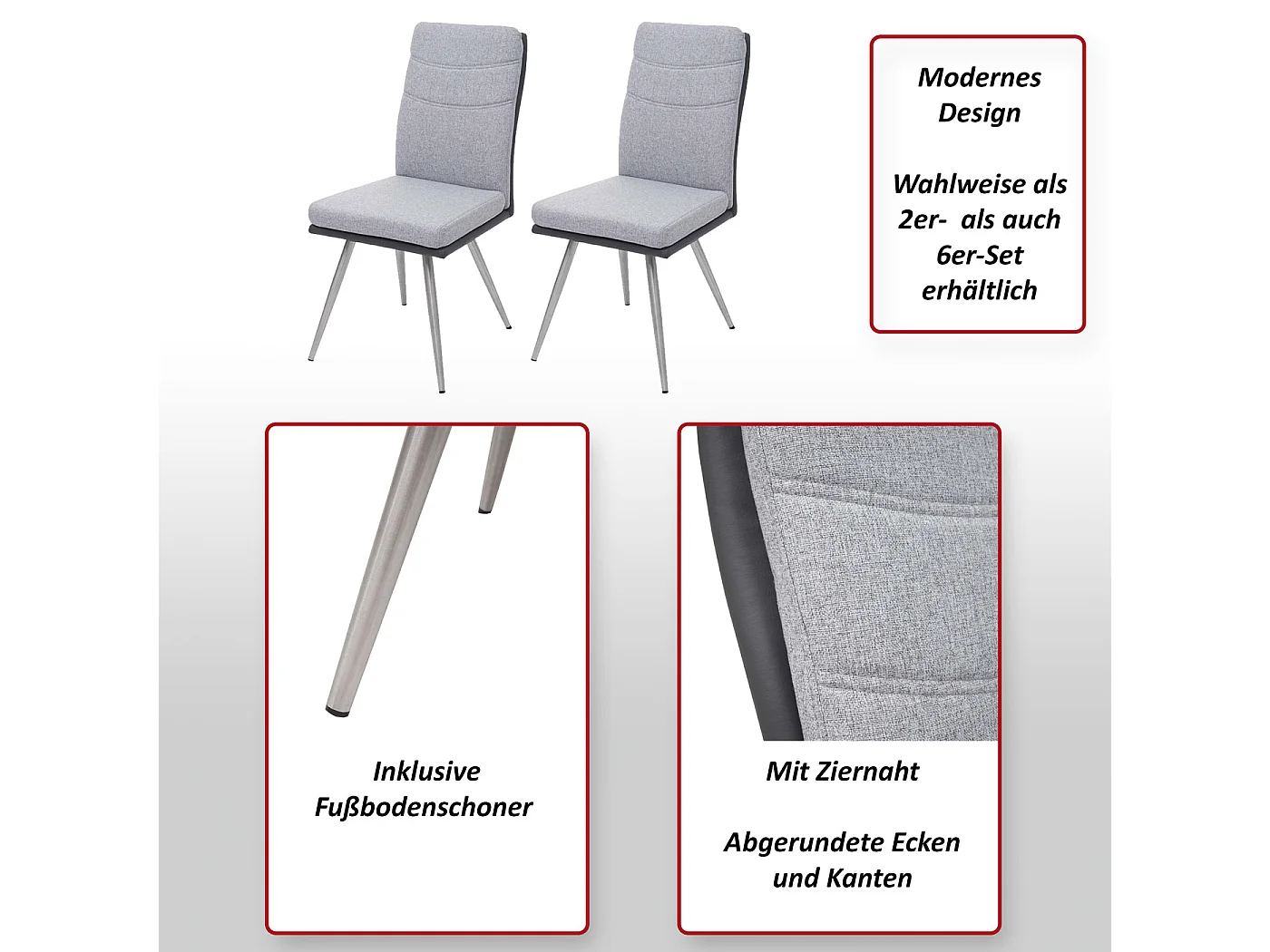 Chaise de salle à manger MCW-G54 (lot de 6),  gris