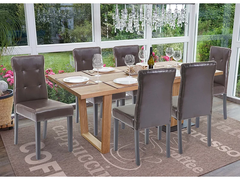 Silla de comedor MCW-E58 (juego de 6),  polipiel marrón, patas oscuras