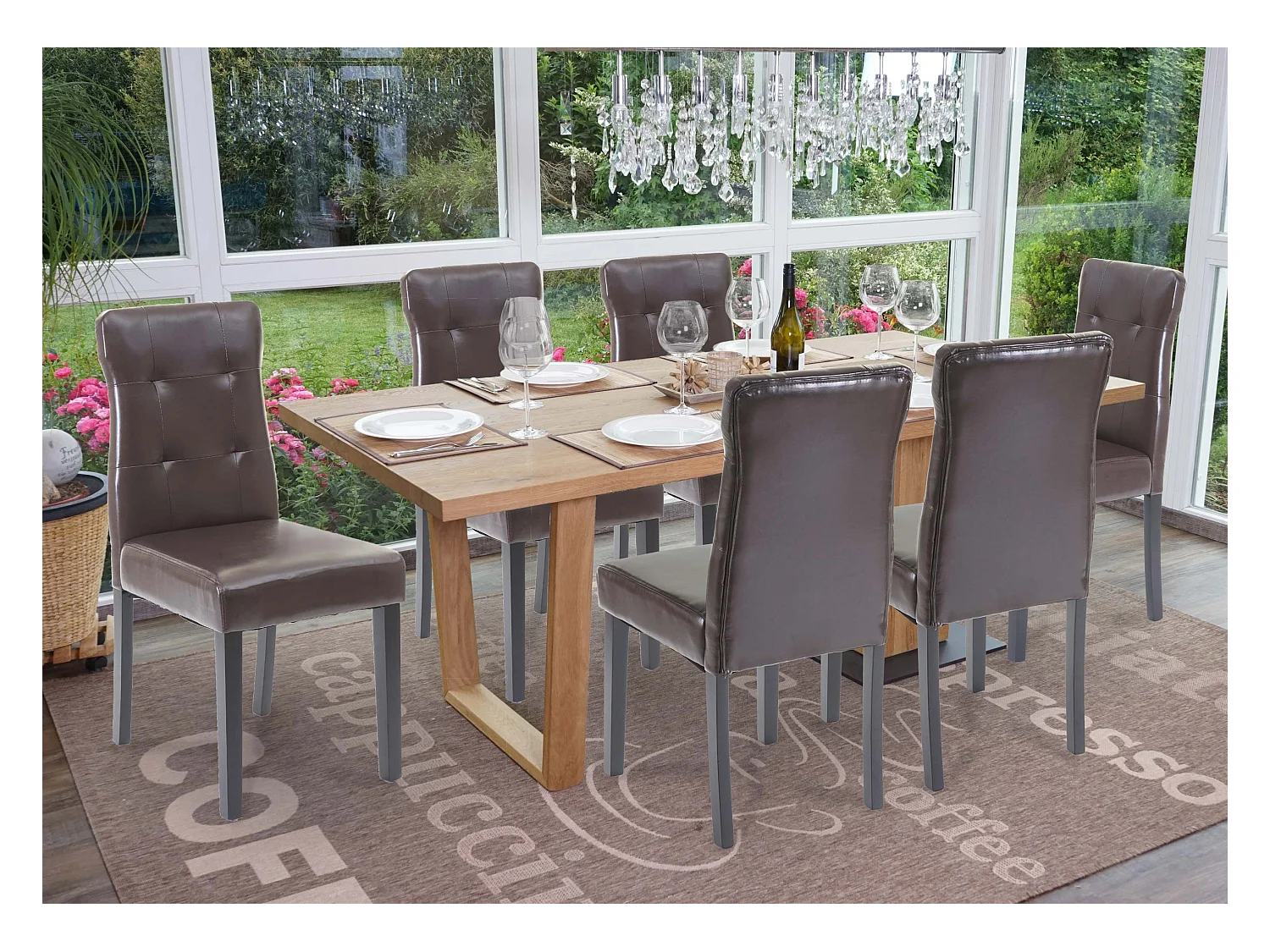 Chaise de salle à manger MCW-E58 (lot de 6),  similicuir marron, pieds foncés