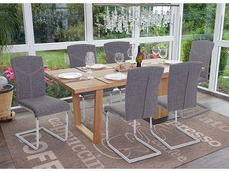 Silla de comedor MCW-F36 (juego de 6),  tela/textil, gris