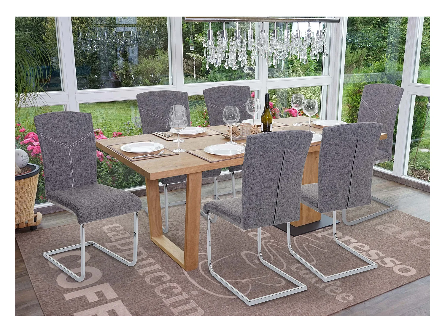 Chaise de salle à manger MCW-F36 (lot de 6),  tissu/textile, gris