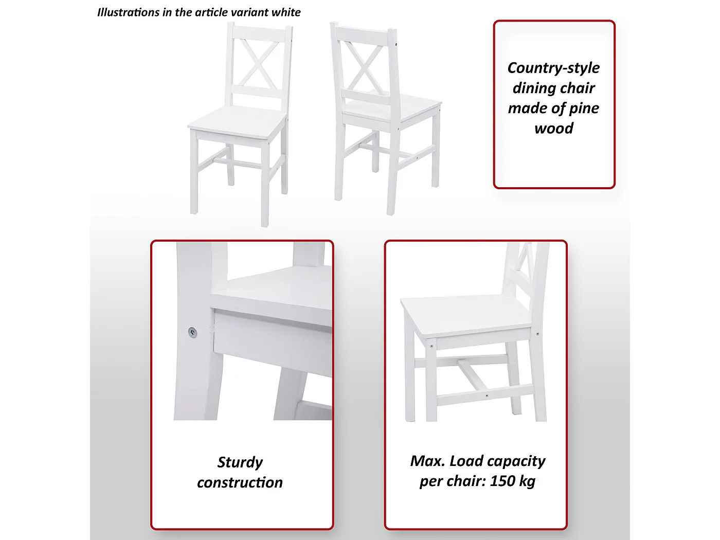 Eetkamerstoel MCW-F77 (set van 4),  wit