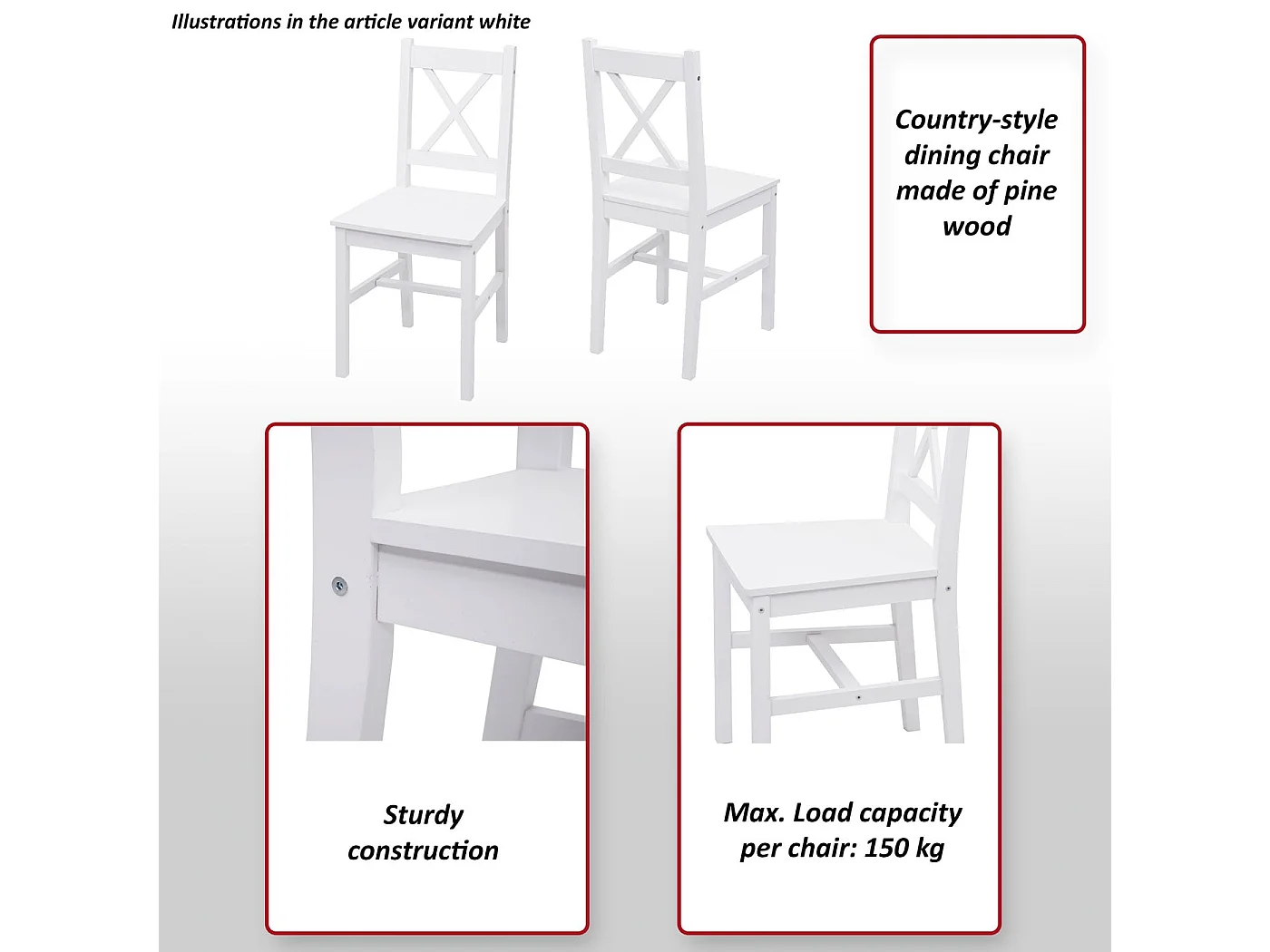 Chaise de salle à manger MCW-F77 (lot de 4),  blanc