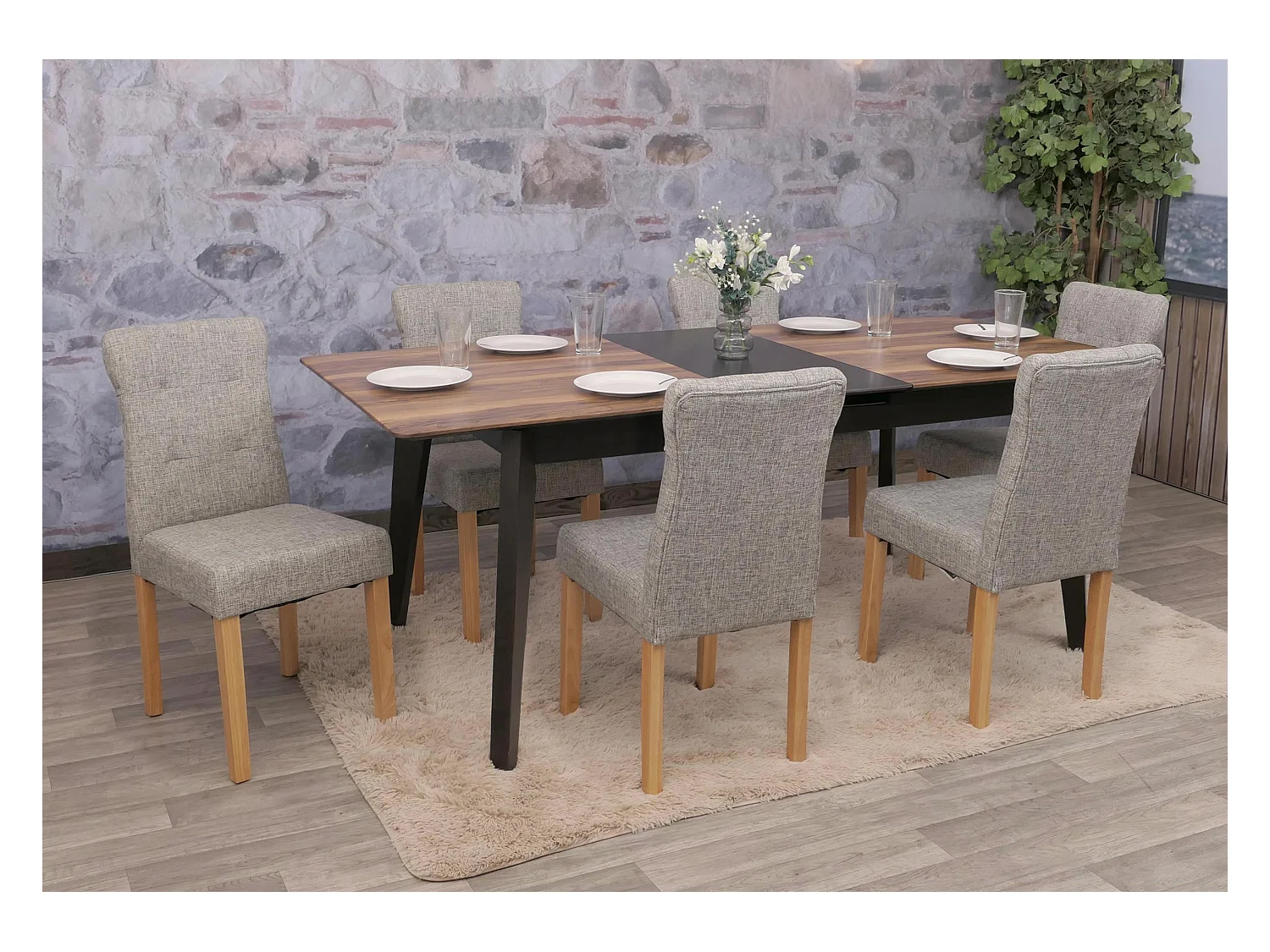 Chaise de salle à manger MCW-E58 (lot de 6),  tissu gris, pieds clairs
