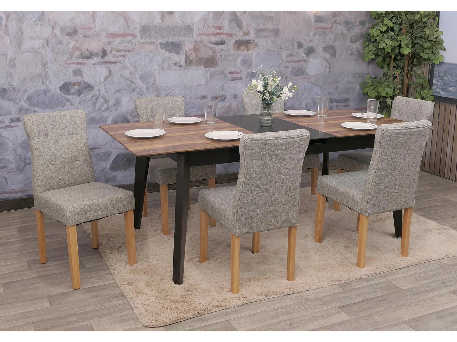 Chaise de salle à manger MCW-E58 (lot de 6),  tissu gris, pieds clairs