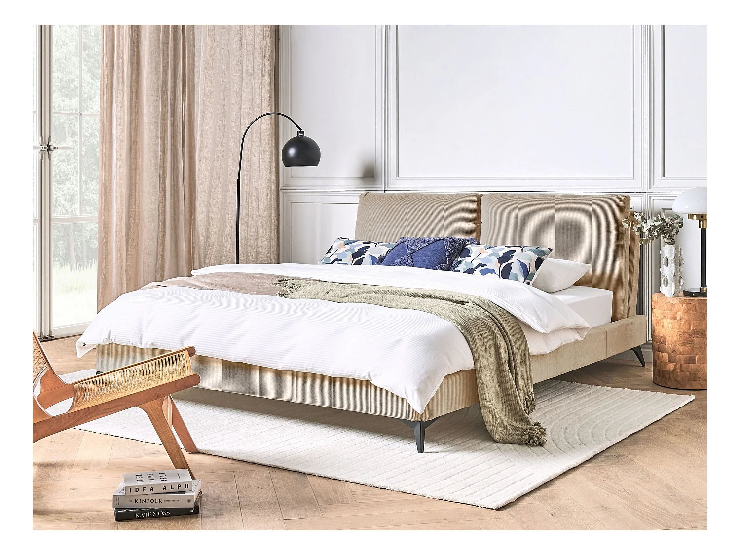 Lit avec sommier Velours côtelé MELLE 180 x 200 cm Taupe