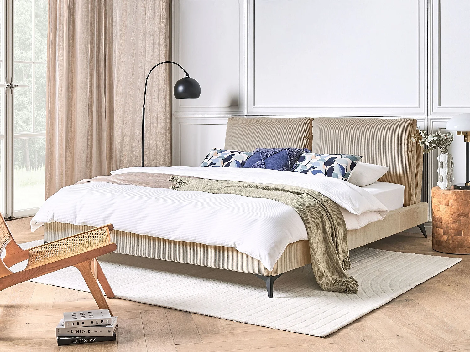 Lit avec sommier Velours côtelé MELLE 180 x 200 cm Taupe