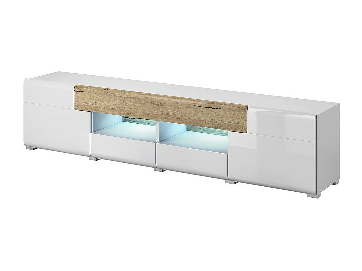 TV-meubel 210cm collectie OHIO. Kleur wit en afwerkingen in eiken