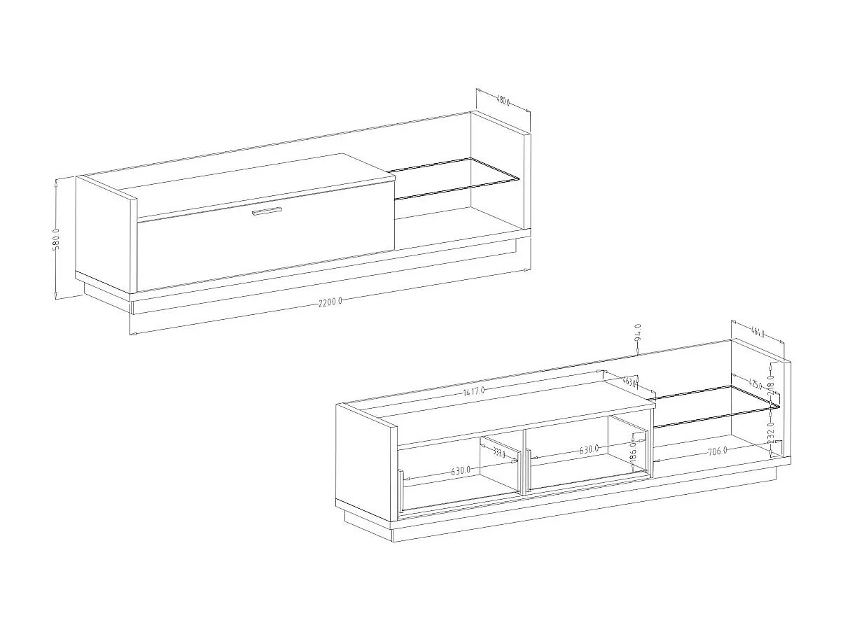 Móvel para TV XL 220cm. Coleção CORK. Cores Pinho e cinza antracite.