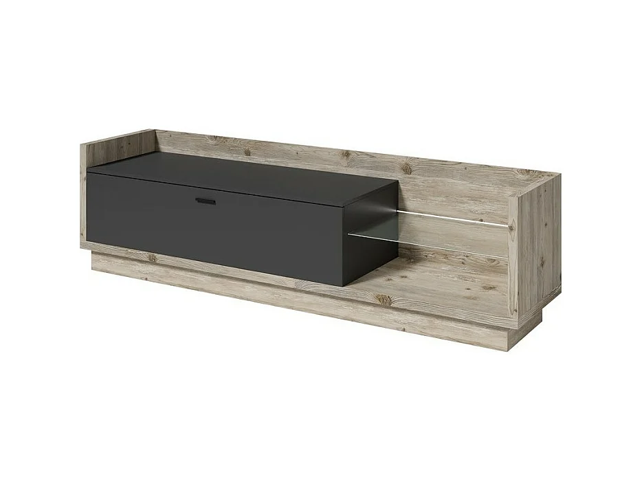 Meuble TV XL 220cm. Collection CORK. Coloris Pin et gris anthracite