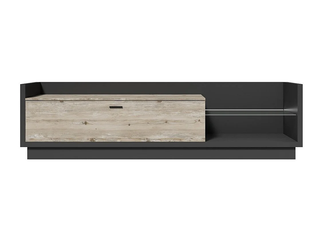 Meuble TV XL 220cm. Collection CORK. Coloris gris anthracite et pin